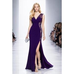 Mon CherPurple Lace Side Panel Gown  Slit  Glamorous Prom Gala  Black Tie sz 0